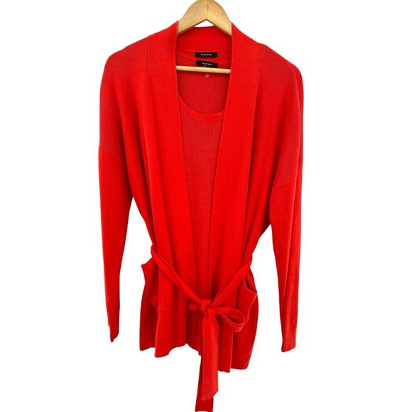 Natori Sweaters - Natori Red Belted Knit Draped Cardigan Sweater Tank Set‎ Size Medium Pockets